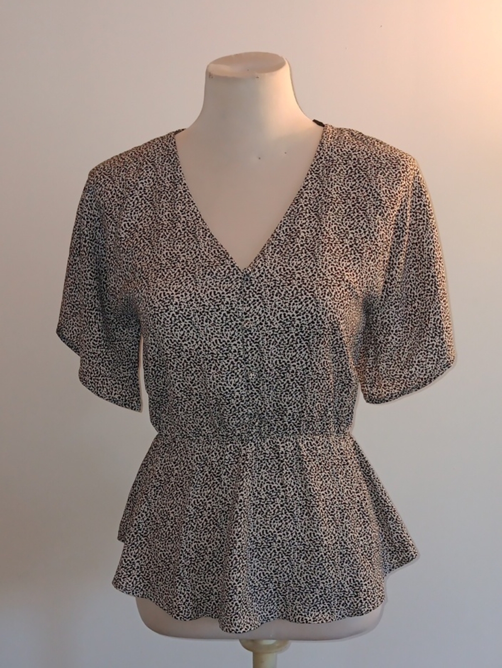 Sienna Sky Black and White Printed V-Neck Peplum Blouse